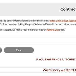 Screen shot of search for their contractors license. NO RECORDS found.