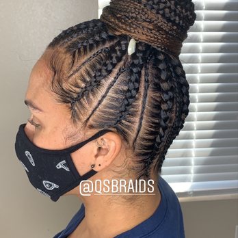 Q's Braids - Large feedin ponytail with w/small braids in between - Hair Stylists Near Me Q's Braids - Large feedin ponytail with w/small braids in between - Hair Stylists Near Me