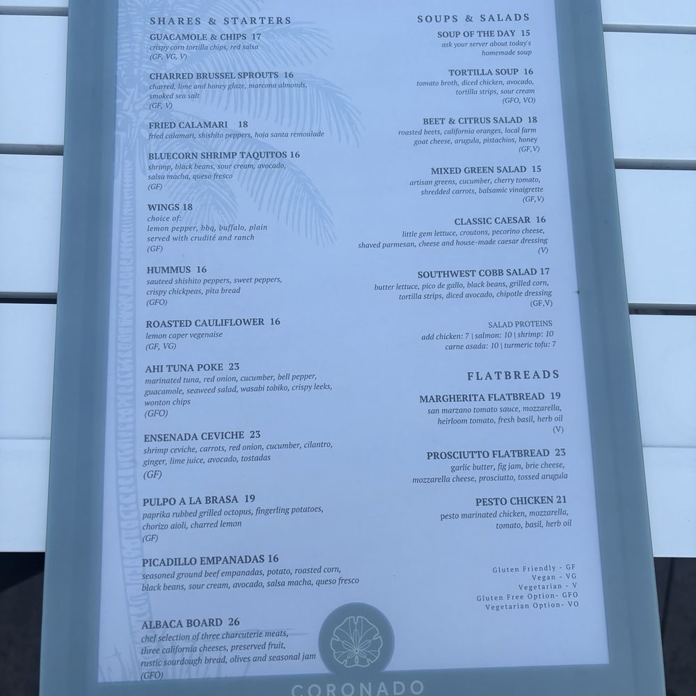 ALBACA - Menu - New American Near Me - Coronado, California ALBACA - Menu - New American Near Me - Coronado, California