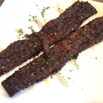 Sweet Maple - Millionaire's Bacon - Thick, free range bacon, baked with brown sugar, cayenne, red and black pepper. - American Near Me - San Francisco, California Sweet Maple - Millionaire's Bacon - Thick, free range bacon, baked with brown sugar, cayenne, red and black pepper. - American Near Me - San Francisco, California