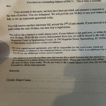 Upstate Hand Center - Threatening people with court over less then $100 bucks - Orthopedists Near Me - Spartanburg, South Carolina