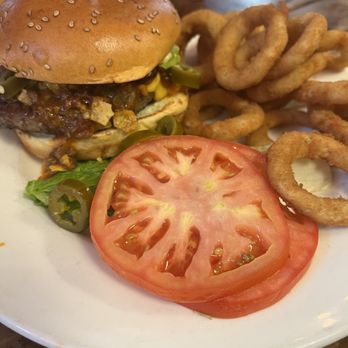 George's - Cubby Burger Deluxe with Onion Rings - American Near Me - New York, New York