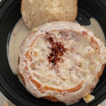 Duckie's Chowder House - New England Clam Chowder - Nolan Style - in a bread bowl - Seafood Near Me - Cayucos, California Duckie's Chowder House - New England Clam Chowder - Nolan Style - in a bread bowl - Seafood Near Me - Cayucos, California