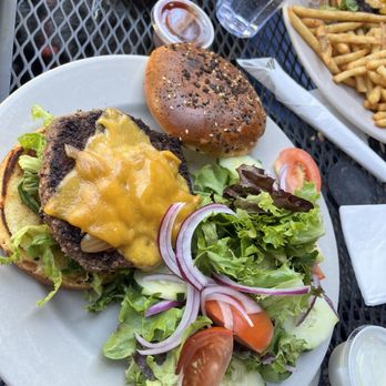 Toomey's - Sadie salad with burger. Portions are large. Enough for two ppl. - New American Near Me - Mammoth Lakes, California Toomey's - Sadie salad with burger. Portions are large. Enough for two ppl. - New American Near Me - Mammoth Lakes, California