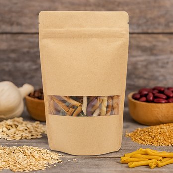ClearBags - Kraft Stand Up Pouch with Rectangular window. SKU: ZBGW3K - Wholesale Stores Near Me - Las Vegas, Nevada