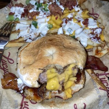 Lucy's #7 Burger Bar - Cheddar, Bacon, BBQ Burger & Loaded Fries! Yum!!! - American Near Me - Beloit, Wisconsin Lucy's #7 Burger Bar - Cheddar, Bacon, BBQ Burger & Loaded Fries! Yum!!! - American Near Me - Beloit, Wisconsin