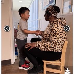 Guidepost Montessori at San Rafael - 3 years: The teacher was teaching "natural conversation while greeting the child"