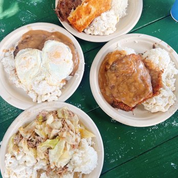 Rainbow Drive-In - Loco Moco Plate, Mix Plate, Kalua Pork and Cabbage Plate, Pork Katsu Plate - Hawaiian Near Me - Honolulu, Hawaii