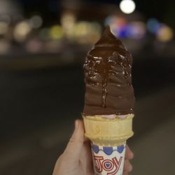 Soft serve cone dipped in chocolate