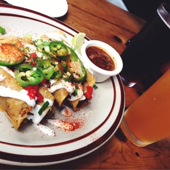 Bub City - Brisket taquitos accompanied by shiner bock and revolutions bottoms up wit - Barbeque Near Me - Chicago, Illinois