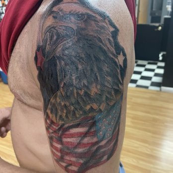 Capital Ink Tattoo - This used to be a dragon on a anchor. Now it's a badass patriotic theme. - Tattoo Near Me - Sacramento, California Capital Ink Tattoo - This used to be a dragon on a anchor. Now it's a badass patriotic theme. - Tattoo Near Me - Sacramento, California