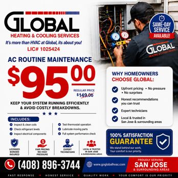 Global Heating And Cooling Services - Ac Tune-Up - Heating & Air Conditioning/HVAC Near Me - San Jose, California Global Heating And Cooling Services - Ac Tune-Up - Heating & Air Conditioning/HVAC Near Me - San Jose, California
