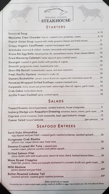 Menu photo 6 Whaling Station Steakhouse Monterey, CA
