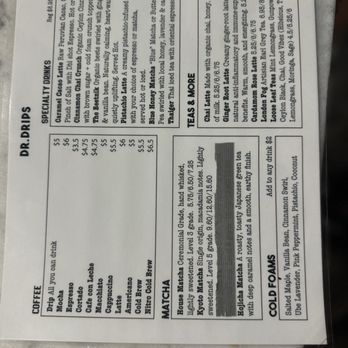 Dr Drips Coffee Lounge - Menu - Coffee & Tea Near Me - Orlando, Florida Dr Drips Coffee Lounge - Menu - Coffee & Tea Near Me - Orlando, Florida