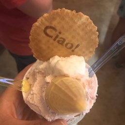 Raspberry gelato & lemon sorbet (medium size). Raspberry gelato & lemon sorbet (medium size).