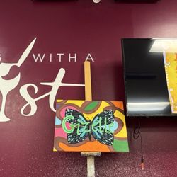 Painting with a Twist - Business name, instructors name and El Dia de Los Muertos sugar skull