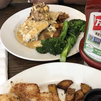 CJ Finz - Rock fish w/crabmeat, roasted potatoes and broccoli - Seafood Near Me - Manassas, Virginia