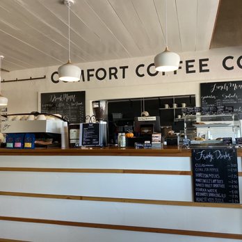 Comfort Coffee - a coffee shop counter with chalkboard menus - Coffee & Tea Near Me - Comfort, Texas