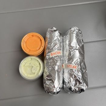 Wake and Late - Bacon and steak breakfast burritos with cilantro crema and chipotle aoli - Breakfast & Brunch Near Me - Pasadena, California