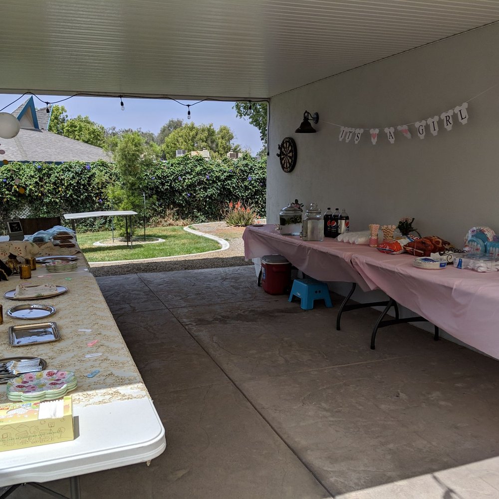 Facade Theme Party - 8ft rectangular tables sure did hold a lot of items. - Party Equipment Rentals Near Me - Riverside, California