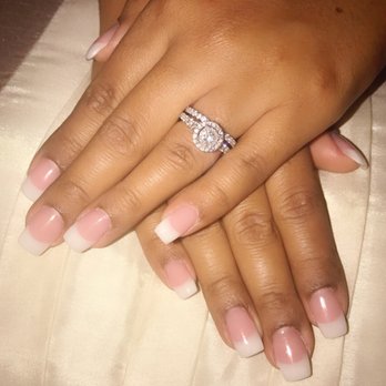 Nail Chic Spa - Pink and natural white with gel overlay and a slight coffin shape - Nail Salons Near Me - El Cajon, California