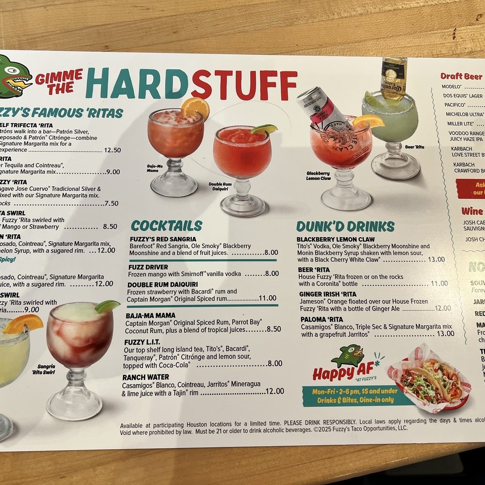 Drink menu.