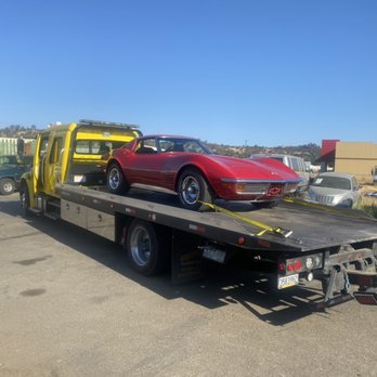Outwest Auto Towing - 1972 Corvette, stopped with all soft straps - Towing Near Me - Valley Springs, California Outwest Auto Towing - 1972 Corvette, stopped with all soft straps - Towing Near Me - Valley Springs, California