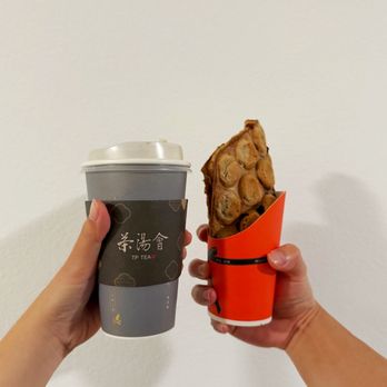 TP TEA - Hot Tie Guan Yin Milk Tea, chocolate egg waffle - Bubble Tea Near Me - San Mateo, California