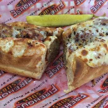 Firehouse Subs - Medium sweet & spicy meatball sub (with a pickle for scale) - Fast Food Near Me - Miami Lakes, Florida