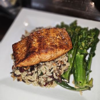 Mystic Grill - Salmon, wild rice and broccoli - Southern Near Me - Covington, Georgia