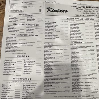 Kintaro - All you can eat menu - Japanese Near Me - Tucson, Arizona