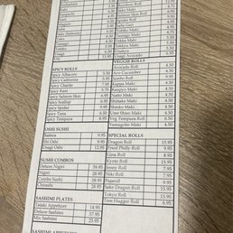 Sushi menu Sushi menu