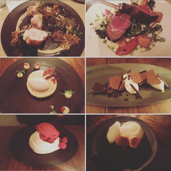 Perry St - L-R 1st Row: Monkfish, Lamb Chops 2nd Row: Carrot Cake, Valrhona Mousse 3rd Row: Strawberry Pavlova, Panna Cotta - New American Near Me - New York, New York