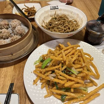 Hot Dumplings - Deep fried lotus root, sticky rice meatballs and hot dried noodle (taste peanut buttery) - Dim Sum Near Me - Lake Forest, California Hot Dumplings - Deep fried lotus root, sticky rice meatballs and hot dried noodle (taste peanut buttery) - Dim Sum Near Me - Lake Forest, California