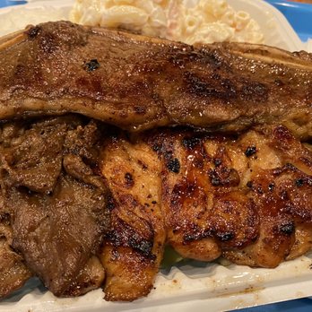 Ono Hawaiian BBQ - Hawaiian BBQ entree - BBQ Chicken, BBQ Beef, and Kalbi Short Ribs w/rice and macaroni salad - Hawaiian Near Me - Sacramento, California Ono Hawaiian BBQ - Hawaiian BBQ entree - BBQ Chicken, BBQ Beef, and Kalbi Short Ribs w/rice and macaroni salad - Hawaiian Near Me - Sacramento, California