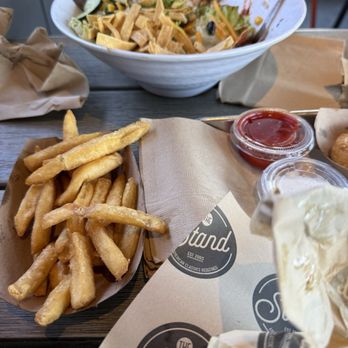 The Stand - American Classics Redefined - those fries and large salad bowl - New American Near Me - San Diego, California The Stand - American Classics Redefined - those fries and large salad bowl - New American Near Me - San Diego, California