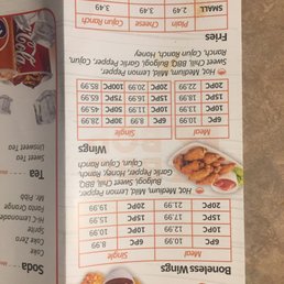the menu for the restaurant