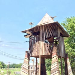 The Music Box Roving Village at City Park - You hold the strings and the fans make sounds!