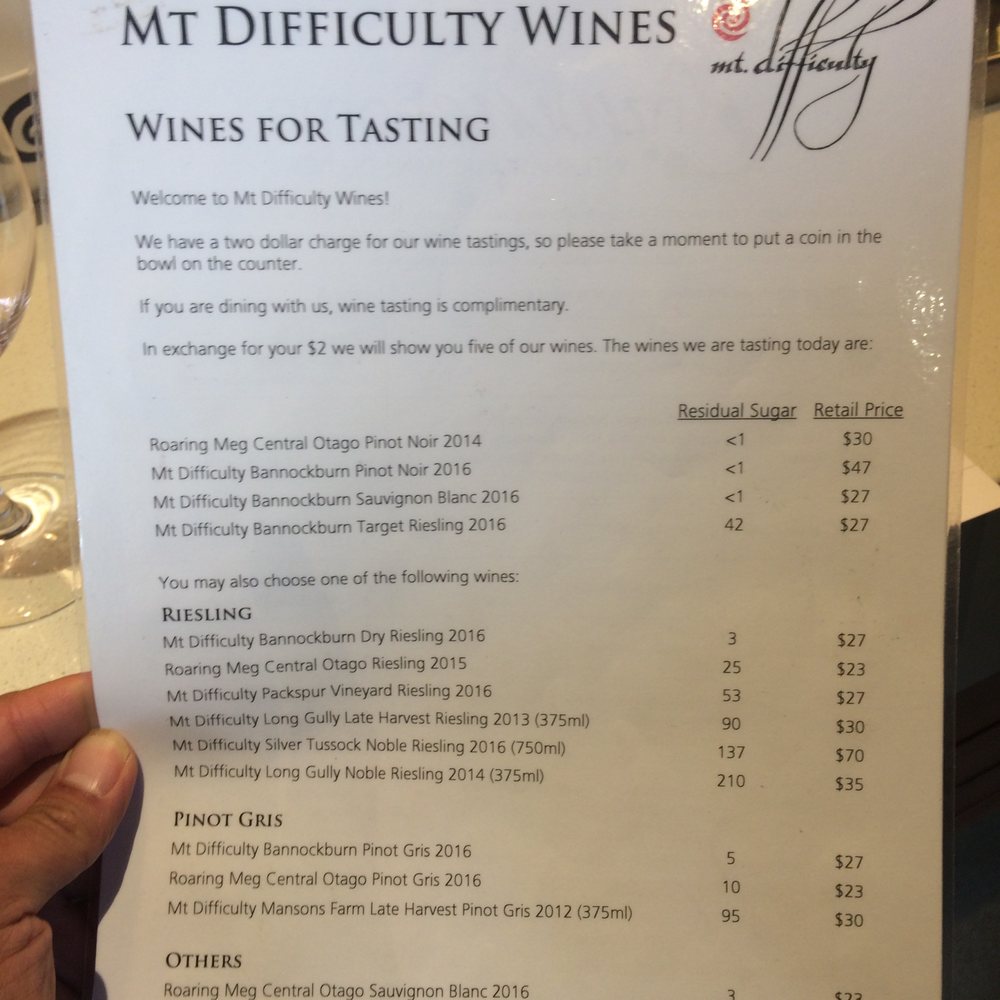 Mt Difficult Vinery - Wine tasting menu - Wineries Near Me - Bannockburn, OTA