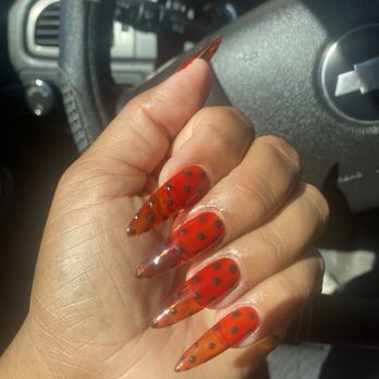 Cutie-cle Nails & Spa - Gel x with jelly nail polish and brown polka dots - Nail Salons Near Me - Santee, California
