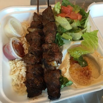 Kokos Mediterranean Cafe - Beef Kabob Plate! Must add garlic and red hot sauce to hummus. It is the - Greek Near Me - Pasadena, California Kokos Mediterranean Cafe - Beef Kabob Plate! Must add garlic and red hot sauce to hummus. It is the - Greek Near Me - Pasadena, California