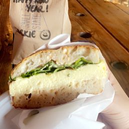 Breakfast sandwich (contains a beautiful creamy scrambled egg, arugula, and an aioli on rosemary focaccia) Breakfast sandwich (contains a beautiful creamy scrambled egg, arugula, and an aioli on rosemary focaccia)