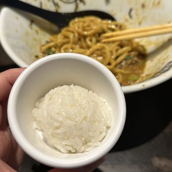 WADAYA - Mini scoop of rice at the end to eat with your leftover sauce and toppings! - Ramen Near Me - Fullerton, California WADAYA - Mini scoop of rice at the end to eat with your leftover sauce and toppings! - Ramen Near Me - Fullerton, California