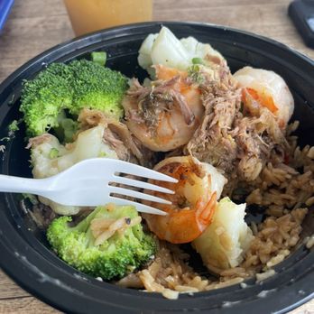 Maui's on Main - Pork and shrimp with spam rice bowl - Burgers Near Me - San Antonio, Texas Maui's on Main - Pork and shrimp with spam rice bowl - Burgers Near Me - San Antonio, Texas