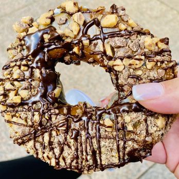 Kane's Donuts - Downtown - Turtle. One bite of chocolate donut with chocolate & caramel sauce and almonds OMG - Donuts Near Me - Boston, Massachusetts Kane's Donuts - Downtown - Turtle. One bite of chocolate donut with chocolate & caramel sauce and almonds OMG - Donuts Near Me - Boston, Massachusetts