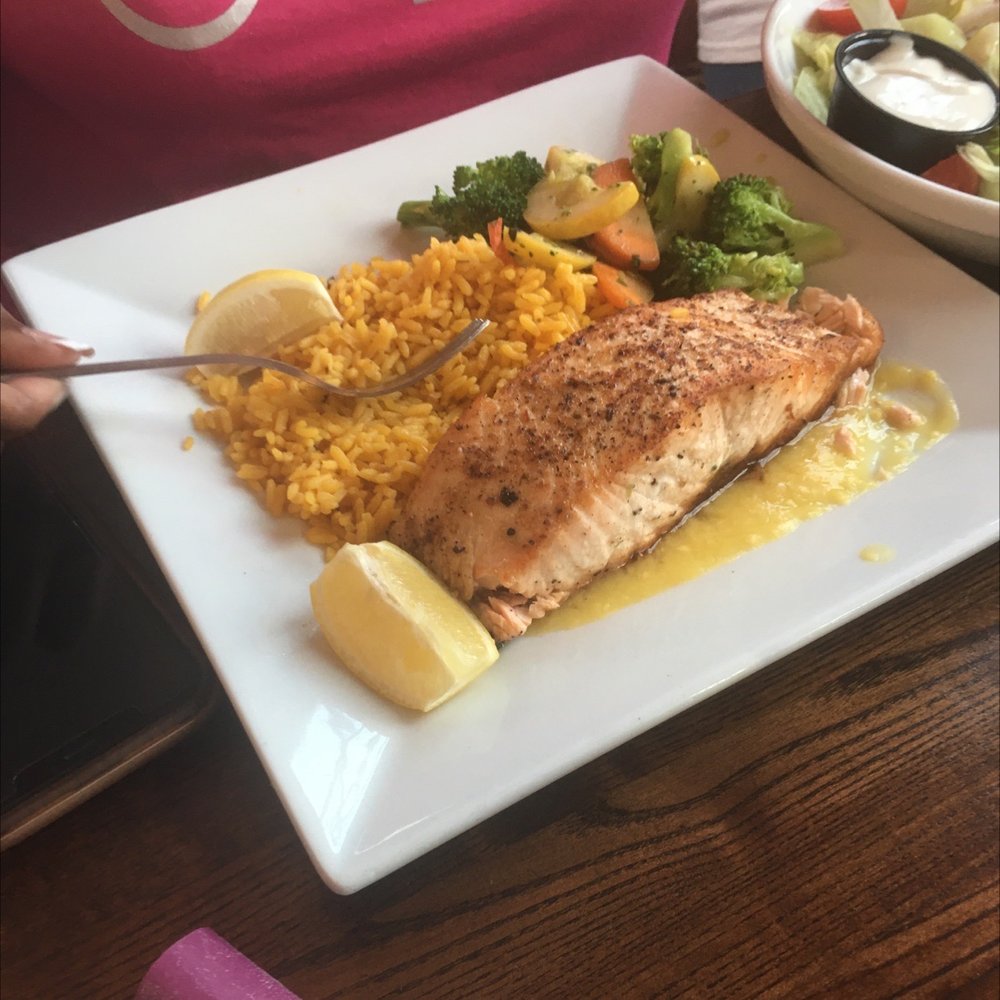 Hibiscus at Elliot's on the Mile - Baked salmon - Wine Bars Near Me - Freeport, New York Hibiscus at Elliot's on the Mile - Baked salmon - Wine Bars Near Me - Freeport, New York