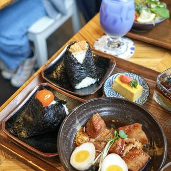 Takenaka - Lunch Special Set (CAD $22) + Soy Marinated Egg Yolk Onigiri (CAD $4) + Sea Urchin & Real Crab Meat Onigiri (CAD $7) - Japanese Near Me - Vancouver, British Columbia