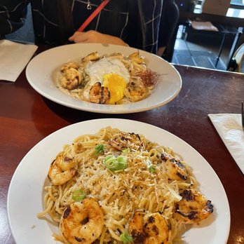 The Brick Kitchen + Lounge - Garlic noodles + Creamy udon with grilled prawns - Beer Bar Near Me - Renton, Washington The Brick Kitchen + Lounge - Garlic noodles + Creamy udon with grilled prawns - Beer Bar Near Me - Renton, Washington