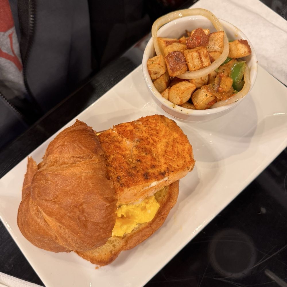 T's Brunch Bar - Breakfast Sandwich with Salmon & home fries - Seafood Near Me - Douglasville, Georgia T's Brunch Bar - Breakfast Sandwich with Salmon & home fries - Seafood Near Me - Douglasville, Georgia