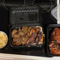 Jamaican Soul - Mac and cheese, rice and peas, oxtail, plantain, jerk chicken